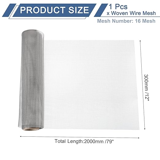 uxcell 16 Mesh 79" x 12" Woven Wire Mesh, 304 Stainless Steel Air Vent Filter Screen, Window Screen Mesh for DIY Projects Vents Cover Filtration Animals Fence