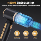 4-in-1 Cordless Car Vacuum Cleaner, 14000PA Powerful Handheld Vacuum with Air Duster & Inflator, Portable Rechargeable Vacuum for Car Pet Hair, Home, 4000mAh & Washable HEPA Filter