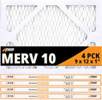 Tiger Tough MERV 10 Air Filters, 9x12x1 – MPR 1000 Pleated HVAC AC Furnace Filter Replacement for Home, Pack of 4