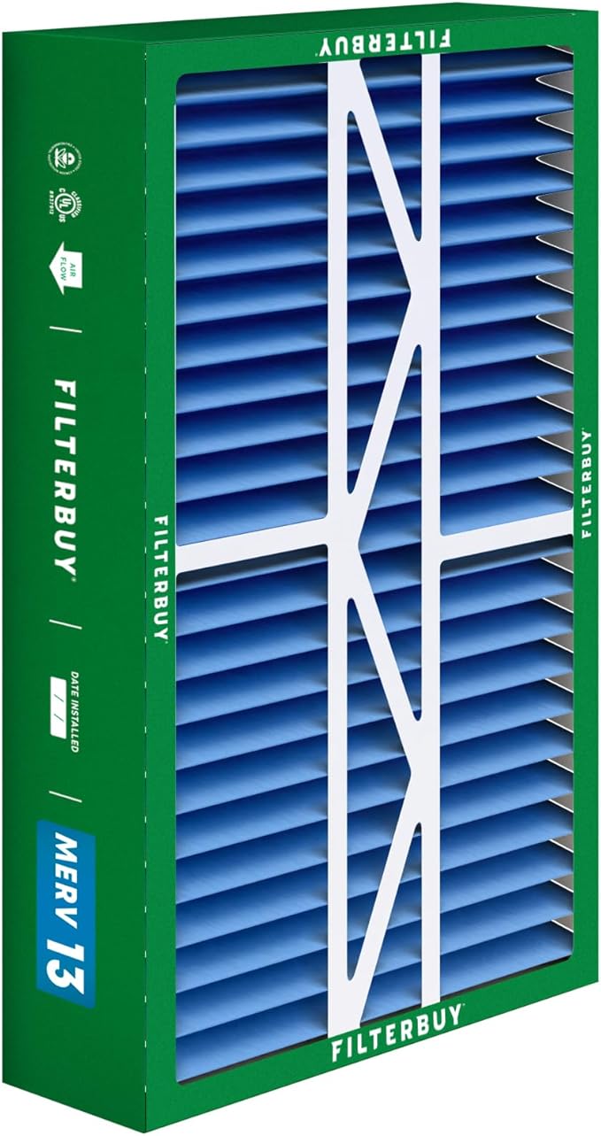 Filterbuy 16x25x5 Air Filter MERV 13 Optimal Smoke & Allergy Defense (3-Pack), Pleated HVAC AC Furnace Filters for Amana, Coleman, Goodman, Maytag, York, and More (Actual Size: 15.38 x 25.50 x 5.25)