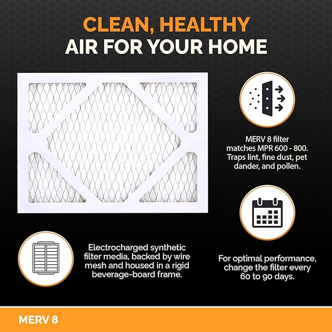 Tiger Tough 12x12x1 Air Filter MERV 8 MPR 600-800, High-Performance Pleated HVAC AC Furnace Filter Replacement for Home, 6-Pack