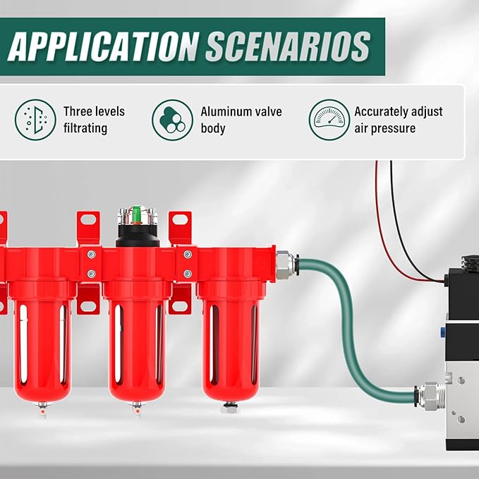 Industrial Grade 4-Stage Aluminum Air Drying System, 1/4 Inch NPT, 0-150 PSI, Desiccant Dryer, air Regulator, Particulate Filter and Coalescing Filter (Manual Drainage)