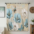 Spring Flowers Living Room Curtains 96 Inch Length, Window Curtains Tab Top, Vintage Rustic Tulips Floral Butterfly Khaki Light Filtering Window Treatments Drapes 52"x96" 2 Panel