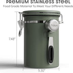 Veken Coffee Canister with Window, Airtight Stainless Steel Kitchen Food Storage Container with Lids, Date Tracker and Scoop for Grounds Coffee, Beans, Tea, Flour, Cereal, Sugar Jars, 22OZ, Green
