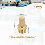 MECCANIXITY 3PCS Pneumatic Exhaust Muffler, g 1/4" Thread Male Sintered Bronze Muffler Brass Air Line Fittings for Pneumatic Tools and Industrial Machinery