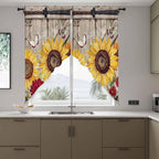 Sunflowers Swag Valances for Windows, Retro Flower Barn Doors Butterfly Farmhouse Brown Rod Pocket Kitchen Curtains Valance, Kitchen Window Curtains Swag for Cafe Living Room, 2 Panels, 36x63 inch