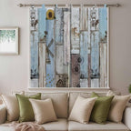 Blue Grey Wooden Bathroom Curtains 63 Inch Length, Window Curtains Tab Top, Farmhouse Barn Sunflowers Retro Light Filtering Window Treatments Drapes 52"x63" 2 Panel