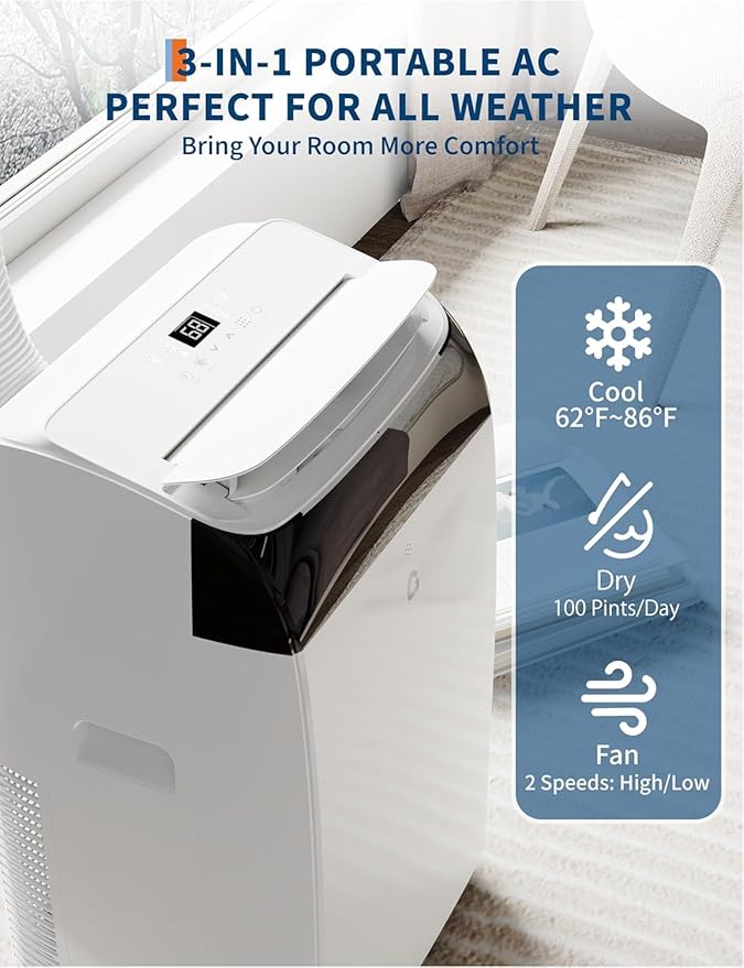 14000 BTU Portable Air Conditioners, 3-IN-1 Free Standing Cooling AC Unit with Fan & Dehumidifier, Quiet Air Condicionado Cooling Up to 750 Sq.Ft, with Remote Control & 24H Timer Function