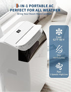 14000 BTU Portable Air Conditioners, 3-IN-1 Free Standing Cooling AC Unit with Fan & Dehumidifier, Quiet Air Condicionado Cooling Up to 750 Sq.Ft, with Remote Control & 24H Timer Function