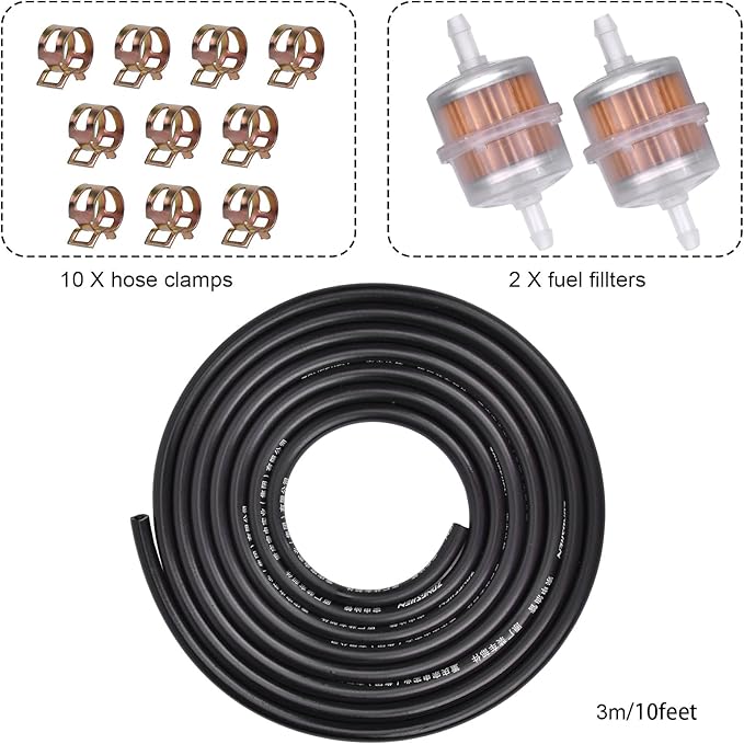 3/16 ID Fuel Line 10 Feet with 2Pcs Fuel Filters for Kawasaki for honda Predator Lawn Mower Generator Chainsaws Go-Karts ATV Small Engine Generators X120 GX160 GX120 GX100 GX200 GX390
