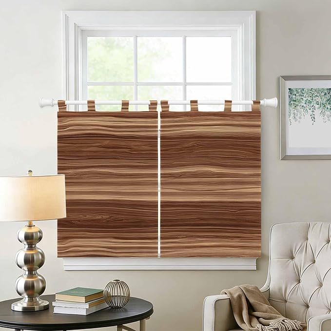 Brown Western Bedroom Curtains 63 Inch Length, Window Curtains Tab Top, Vintage Farmhouse Wood Barn Door Light Filtering Window Treatments Drapes 42"x63" 2 Panel