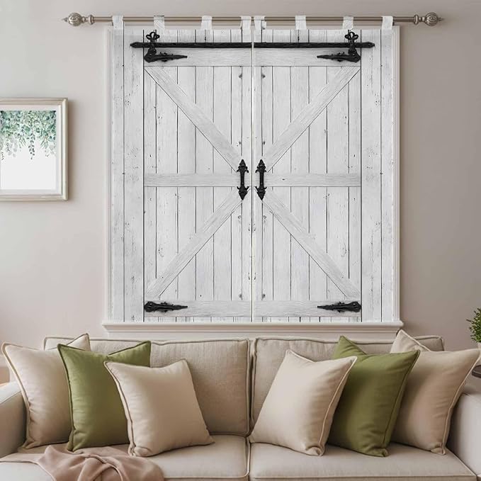 Farmhouse Wood Grain Bathroom Curtains 63 Inch Length, Window Curtains Tab Top, Vintage Country Barn Gate Grey Light Filtering Window Treatments Drapes 52"x63" 2 Panel