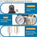 1/2" NPT Industrial Grade 3 Stage Air Compressor Drying System, 0-240 PSI, Particulate & Coalescing Filters, Auto Drain Air Compressor Water Separator System Filter Oil for Paint Spray＆ Plasma Cutter