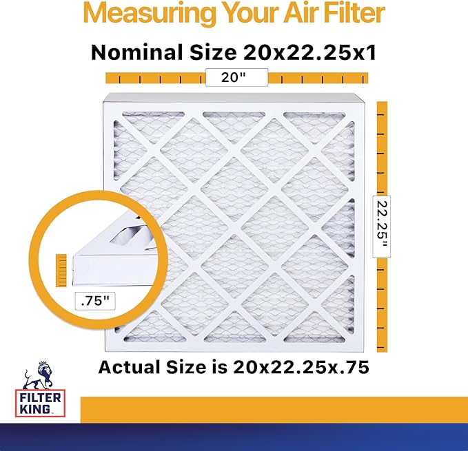 Filter King 20x22.25x1 Air Filter | 6-PACK | MERV 13 | HVAC Pleated AC Furnace Filters | MADE IN USA | Actual Size: 20 x 22.25 x .75"