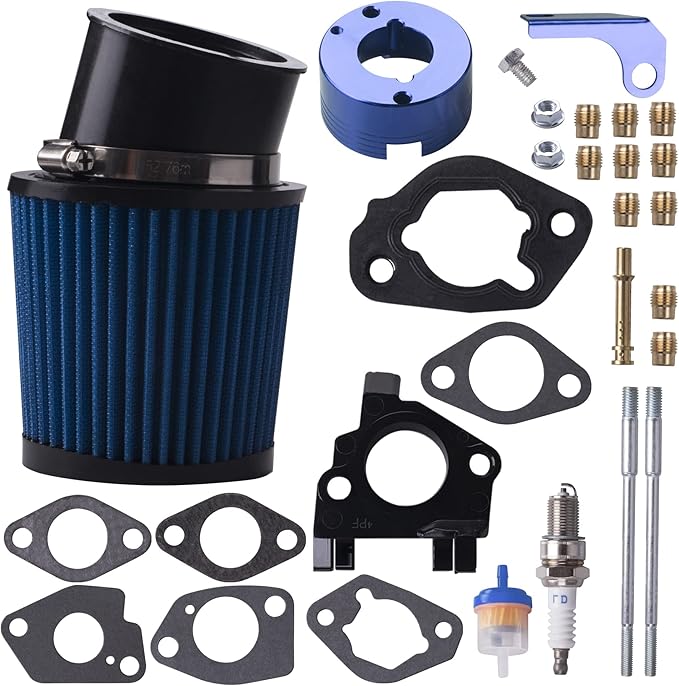 Air Filter Adapter Jet Kit for Predator 301cc 420cc 11hp 13hp 15hp GX340 GX390 389cc Stage 1 Mini Bike Parts Go Kart Golf Cart Lawnmower Water Pump Pressure Washer Generator OHV Engine (Blue)