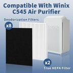 C545 True HEPA Replacement Filter S Compatible with Winix C545 Air Purifier Replacement for Winix S Filter 1712-0096-00 and 2522-0058-00, Funmit 2 x True HEPA And 8 x Activated Carbon Filter