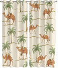 2 Panel Kitchen Cafe Curtains, Date Coconut Tree Sunlight Filtering Nature Air Through, Home Decor Window Covering Tier Curtains for Living Room 80W x 84L inch Desert Camels Botanical Tropical Beige