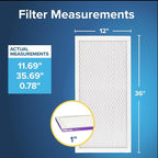 Filtrete 12x36x1 AC Furnace Air Filter, MERV 12, MPR 1500, CERTIFIED asthma & allergy friendly, 3 Month Pleated 1-Inch Electrostatic Air Cleaning Filter, 6-Pack (Actual Size 11.69x35.69x0.78 in)