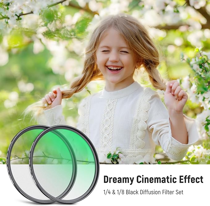 NEEWER 62mm 1/4 & 1/8 Black Diffusion Camera Lens Filter 2 Pack Set, Dreamy Cinematic Effect Filter Multicoated Glass Storage Case Cleaning Cloth, for Portrait Photography Video