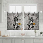 Funny Farm Animals Kitchen Curtains 24 Inch Length, Small Window Curtains Tab Top, Vintage Barn Grey Sunflowers Light Filtering Short Window Treatments Tier Drapes 27.5"x24" 2 Panel