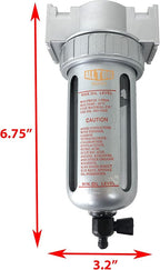 1/2" NPT MID FLOW Particulate Filter/Water Trap For Air Compressor Compressed Air Lines, 5u With Poly Bowl And Metal Bowl Guard (MANUAL DRAIN)