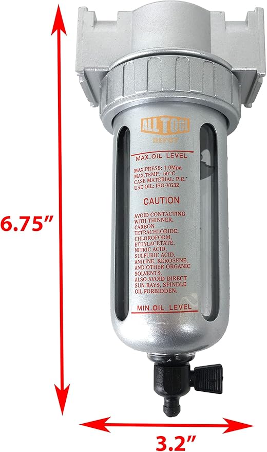 3/8" NPT MID FLOW Particulate Filter/Water Trap For Air Compressor Compressed Air Lines, 5u With Poly Bowl And Metal Bowl Guard (MANUAL DRAIN)