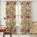 2 Panel Kitchen Cafe Curtains, Desert Camels Sunlight Filtering Nature Air Through, Home Decor Window Covering Tier Curtains for Living Room 80W x 84L inch Tropical Palm Trees Sand Cords Brown