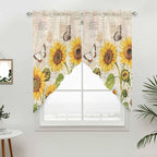 Yellow Sunflowers Swag Valances for Windows, Country Farm Butterfly Flower Light Beige Rod Pocket Kitchen Curtains Valance, Kitchen Window Curtains Swag for Cafe Living Room, 2 Panels, 36x63 inch