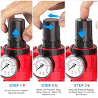 TAILONZ PNEUMATIC 0-150PSI 3/8 Inch NPT Red Industrial Grade 5 Stage Air Drying System, Particulate Filter, Coalescing Filter, Three Desiccant Dryer and Air Regulator (Manual Drainage)