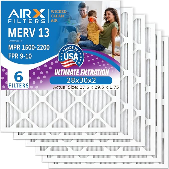 AIRX FILTERS WICKED CLEAN AIR. 28x30x2 Air Filter MERV 13 Electrostatic Pleated Air Conditioner Filter 6 Pack HVAC AC Furnace Filters