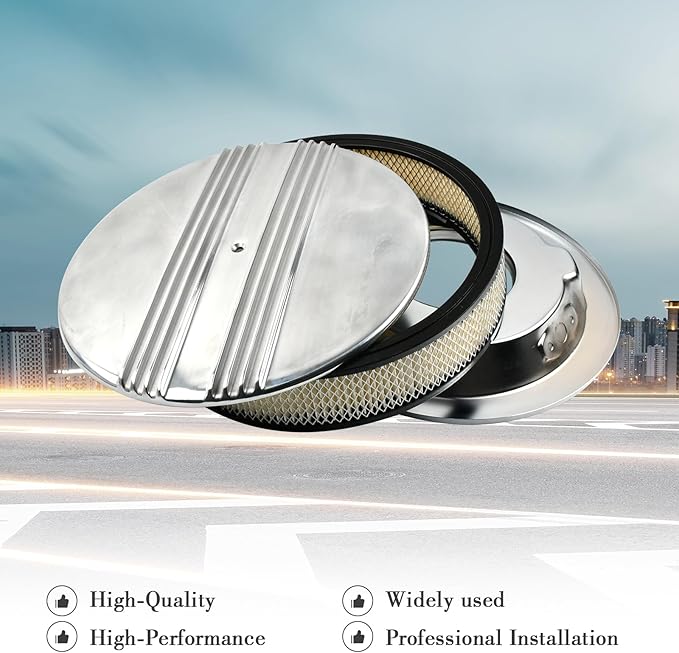 14 x 3 Inch Round Polished Air Cleaner Kit Half Finned Drop Base Compatible with Chevy Ford GM