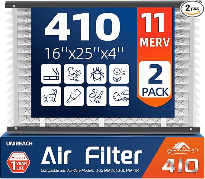 2 Pack 410 Replacement Air Filter, MERV 11,Actual Size: 16"x28"x4", Nominal Size: 16x25x4, HVAC Furnace Filter, Compatible with AprilAire Models 4400, 3410, 2416, 2410, 1610, 1410,