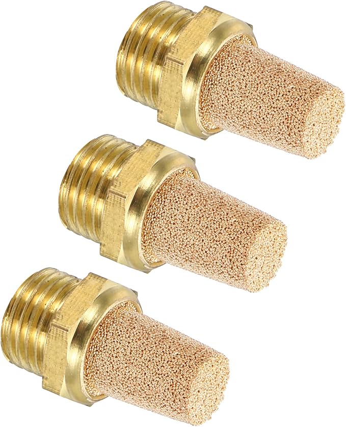 MECCANIXITY 3PCS Pneumatic Exhaust Muffler, g 1/4" Thread Male Sintered Bronze Muffler Brass Air Line Fittings for Pneumatic Tools and Industrial Machinery