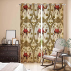 2 Panel Kitchen Cafe Curtains, Brown Desert Camels Sunlight Filtering Nature Air Through, Window Decor Tier Curtains for Living Room 104W x 96L inch Tropical Date Coconut Trees Cords Leaves