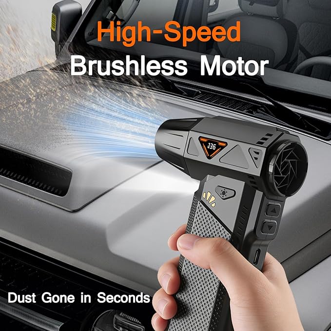Compressed Air Duster, 2-in-1 Cordless Electric Air Duster & Mini Vacuum, High-Speed Brushless Motor, 8000mAh Rechargeable, Type-C, for Electronics, Keyboard, Car & Home Cleaning