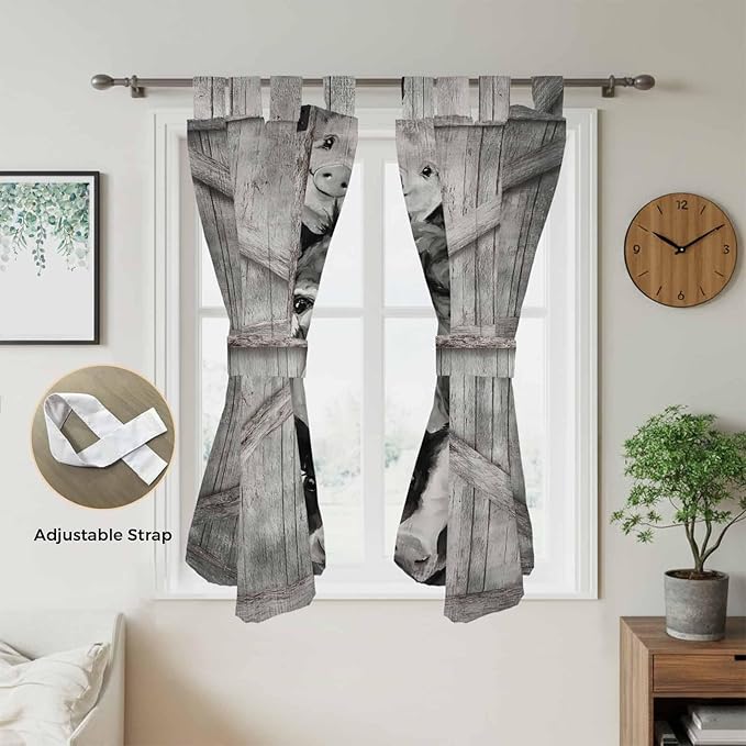 Funny Farm Animals Living Room Curtains 84 Inch Length, Window Curtains Tab Top, Vintage Barn Grey Sunflowers Light Filtering Window Treatments Drapes 42"x84" 2 Panel