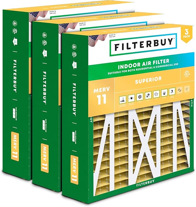 Filterbuy 20x23x5 Air Filter MERV 11 Superior Pet & Allergy Defense (3-Pack), Pleated HVAC AC Furnace Filters for Bryant, Carrier, BDP, Day & Night, and Payne (Actual Size: 19.81 x 22.56 x 4.25)