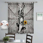 Funny Farm Animals Living Room Curtains 96 Inch Length, Window Curtains Tab Top, Vintage Barn Grey Sunflowers Light Filtering Window Treatments Drapes 52"x96" 2 Panel