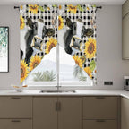 Retro Sunflowers Swag Valances for Windows, Farmhouse Floral Cow Butterfly Black Plaid Rod Pocket Kitchen Curtains Valance, Kitchen Window Curtains Swag for Cafe Living Room, 2 Panels, 36x45 inch