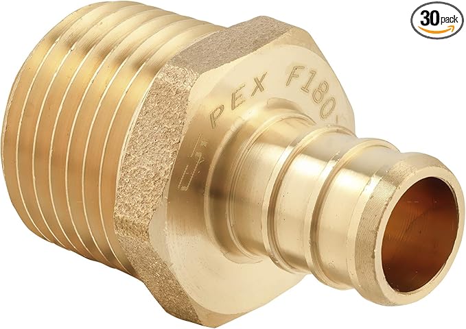 30 PCS EFIELD Pex Barb Crimp Brass Fittings 1/2 inch x 1/2 inch NPT Male Adapter, ASTM F1807,(PEX1807017-30PCS)
