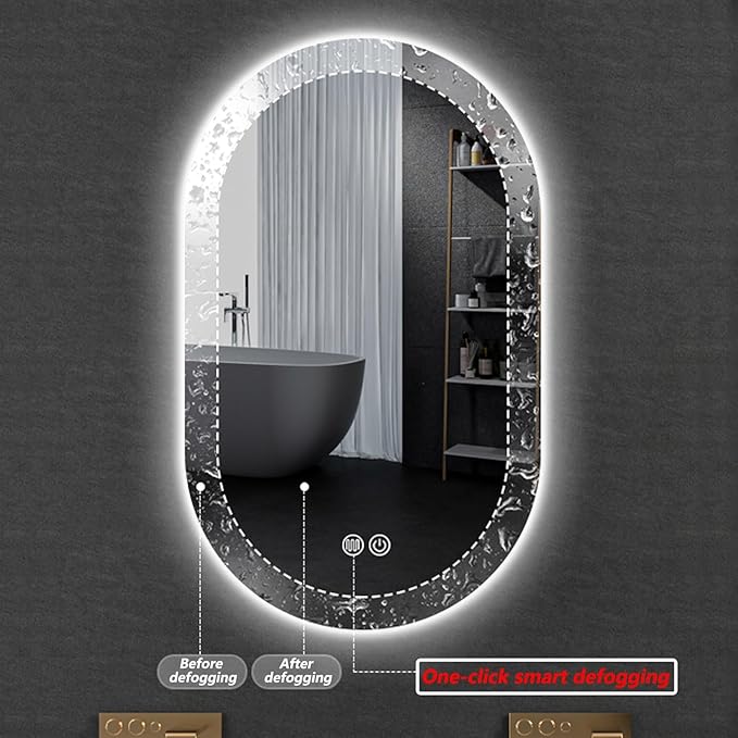 Irregular Bathroom Mirror with 3 Colour LED Light, Wall Mounted Makeup Mirror with Touch Switch and Demister Pad, Energy-Saving LED Smart Mirrors, Dimmable(A,19.7 * 31.5in/50 * 80cm)