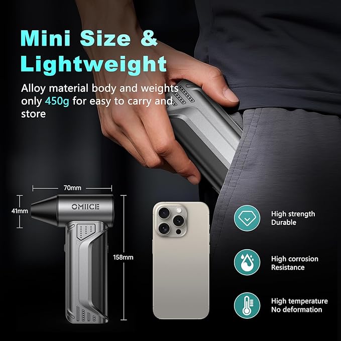 Compressed Air Duster 180000RPM, Electric Air Duster with 3 Gears Adjustable, Powerful Cordless Dust Cleaner with Rechargeable 10000mAh Battery for Keyboard/PC/Car/Outdoor/Air Bed with Brush