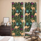 2 Panel Kitchen Cafe Curtains, Retro Desert Camel Sunlight Filtering Nature Air Through, Window Decor Tier Curtains for Living Room 104W x 96L inch Tropical Animal Aloe Vera Leaves Dark Green
