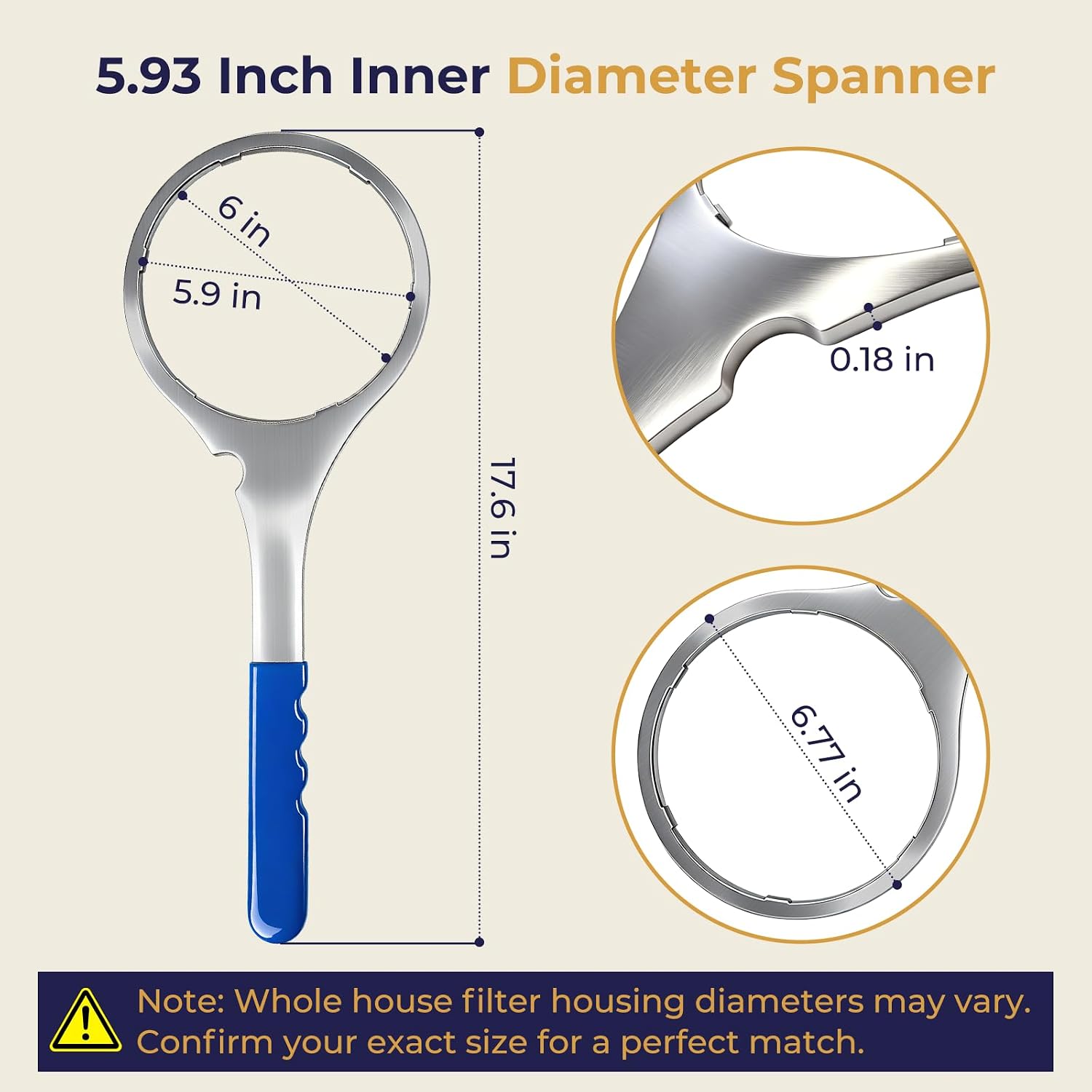 SW-4-SS-8 Water Filter Housing Wrench, 6" ID Heavy Duty Metal Water Filter Wrench | Replaces the plastic SW-4 wrench, Fits American Plumber W2010-PR, Whirlpool WHKF-DWHBB, Pentek 144368, Whole House Filter