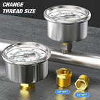 MEANLIN MEASURE 0~60Psi Dry Pressure Gauge Stainless Steel 1/8" NPT 2" FACE DIAL Waterproof for Pool Filter Pump Oil Air Compressor Tire Pressure Tester Back Mount with 1/4"NPT and 3/8"NPT Hex Bushing