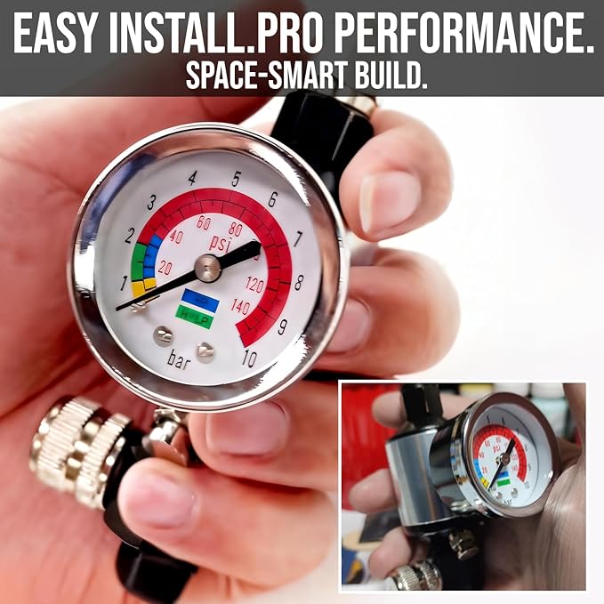 LE LEMATEC Spray Gun Regulator with Gauge & Water Separator - 1/4" NPT Inline Air Compressor Filter & Dryer - Precision Air Flow Control Valve for Paint Guns & Pneumatic Tools (150 PSI)