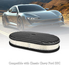 15" Black Aluminum Valve Covers Air Cleaner Kit Oval Full Polished Finned Compatible with Classic Chevy Ford