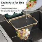 Kitchen Food Waste Filter Basket with 50Pcs Mesh Bag Collapsible Residue Filter Screen Holder Square Bracket Corner Hanging Drain Rack Sink Strainer White 2pcs