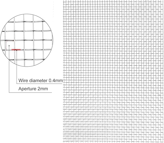 Stainless Steel Woven Wire Mesh 304 Stainless Steel Mesh Sheet, Heat-Resistant Woven Wire Rodent Mesh Garden Insect Screen Airbrick Filter Net with 2 Mm Mesh Hole Never Rust