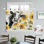 Yellow Sunflowers Bedroom Curtains 63 Inch Length, Window Curtains Tab Top, Country Cow Flower Butterfly Farmhouse Cream Light Filtering Window Treatments Drapes 42"x63" 2 Panel